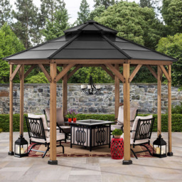 Sunjoy Eggi 3.95 x 3.95m Anthracite Cedar Wood Gazebo - Black - Wilko