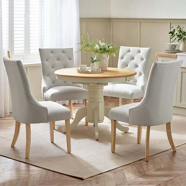 Furniturebox Fowey Kennsington 4 Seater Wooden Extending Dining Set Cream and Oak Effect - Wilko - image 1