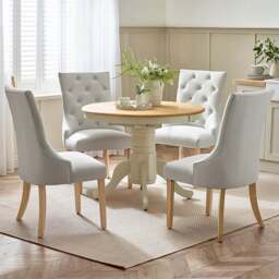Furniturebox Fowey Kennsington 4 Seater Wooden Extending Dining Set Cream and Oak Effect - Wilko - thumbnail 1