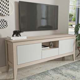 Decorotika Verde 3 Door Single Shelf Beige and White TV Unit - Size: 59 x 150 x 35cm - Multi - Wilko - thumbnail 1