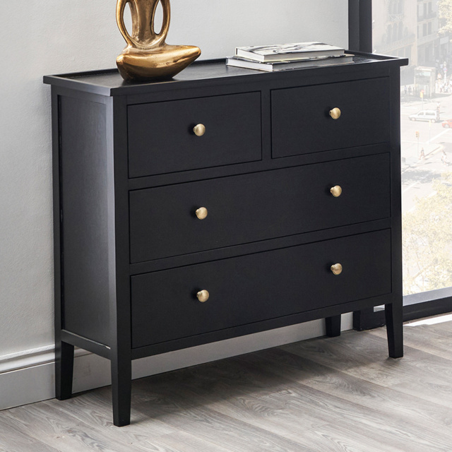 Pacific Lifestyle Chelmsford 4 Drawer Satin Black Pine Wood Chest of Drawers - Wilko - image 1