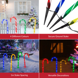 The Christmas Workshop 4 Pack 40 LED Multicolour Candy Cane Stick Garden Stake Light - Wilko - thumbnail 7