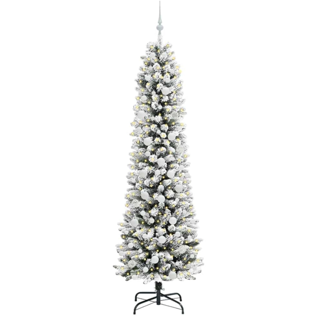 vidaXL Pre-Lit Warm White LED and White Baubles White Artificial Christmas Tree with Stand 6.8ft - Wilko - image 1