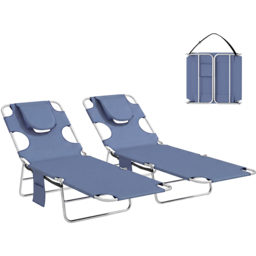 Outsunny Set of 2 Grey Folding Garden Sun Lounger with Reading Hole - Size: 88 x 185 x 55cm - Wilko - thumbnail 3