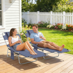 Outsunny Set of 2 Grey Folding Garden Sun Lounger with Reading Hole - Size: 88 x 185 x 55cm - Wilko - thumbnail 4