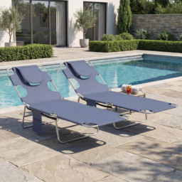Outsunny Set of 2 Grey Folding Garden Sun Lounger with Reading Hole - Size: 88 x 185 x 55cm - Wilko - thumbnail 5