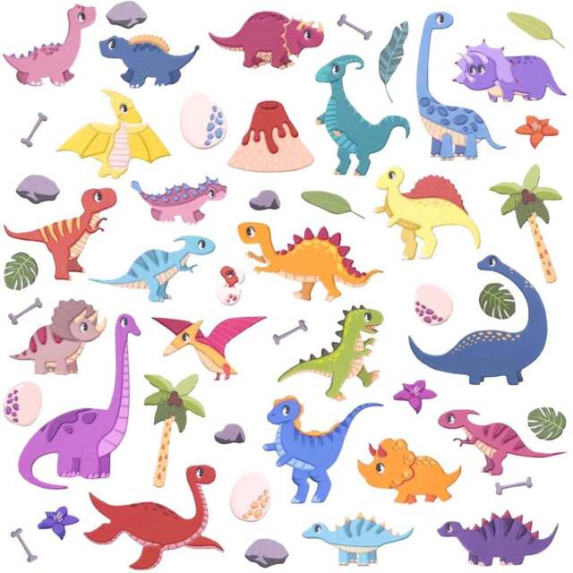Walplus Dino Buddies for Life Double Sided Reusable Foam Window Sticker 51 Piece - Size: 0.3 x 30 x 55cm - Multi - Wilko - image 1