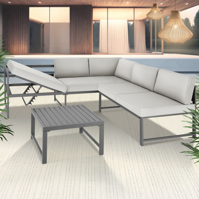tectake Faro 5 Seater Grey Reclining Garden Sofa Set - Wilko - image 1