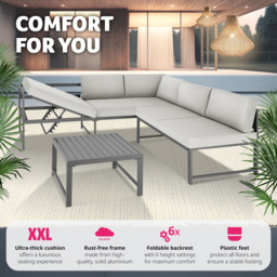 tectake Faro 5 Seater Grey Reclining Garden Sofa Set - Wilko - thumbnail 5