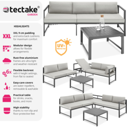 tectake Faro 5 Seater Grey Reclining Garden Sofa Set - Wilko - thumbnail 7