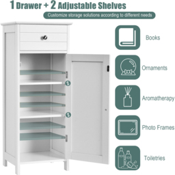 Costway Single Door Single Drawer White Storage Cabinet - Size: 96 x 38 x 12cm - Wilko - thumbnail 7
