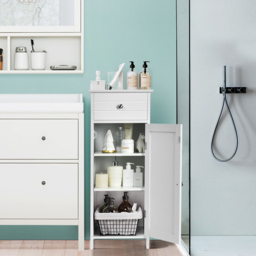 Costway Single Door Single Drawer White Storage Cabinet - Size: 96 x 38 x 12cm - Wilko - thumbnail 6
