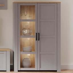 Florence Bohol 2 Door Grey Riviera Oak Display Cabinet - Size: 42 x 106 x 160cm - Wilko