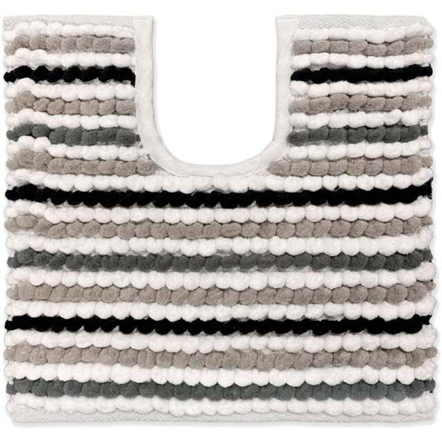 Allure Bath Fashions California Monochrome Striped Chunky Bobble Pedestal Toilet Mat 50 x 50cm - Grey - Wilko - image 1