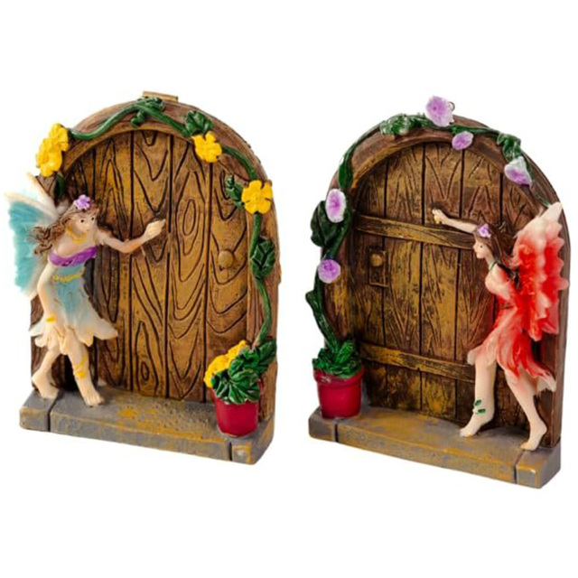 Marco Paul Wall Mounted Fairy Doors Garden Ornament 2 Pack - Size: 30 x 20 x 10cm - Brown - Wilko - image 1