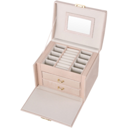 H&O Direct 2 Drawer Pink Faux Leather Jewellery Box - Size: 12 x 17.5 x 13.5cm - Wilko - thumbnail 3