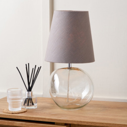 Pacific Lifestyle Hallie Grey Fabric Shade Clear Glass Table Lamp - Size: 43 x 22 x 22cm - Wilko - thumbnail 3