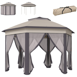 Outsunny 4 x 4m Beige Hexagon Marquee Patio Gazebo with Sides - Cream - Wilko - thumbnail 3