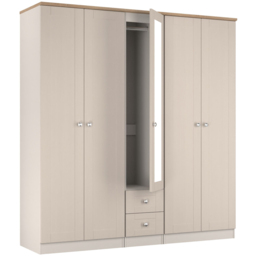 Crowndale Sussex 5 Door 2 Drawer Kashmir Ash and Bardolino Oak Tall Mirror Wardrobe Ready Assembled - Kashmir Ash & Bardolino Oak - Wilko - thumbnail 6