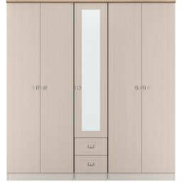Crowndale Sussex 5 Door 2 Drawer Kashmir Ash and Bardolino Oak Tall Mirror Wardrobe Ready Assembled - Kashmir Ash & Bardolino Oak - Wilko - thumbnail 3