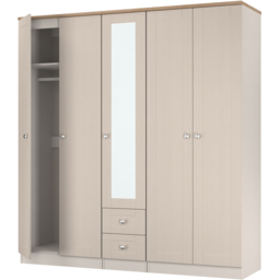 Crowndale Sussex 5 Door 2 Drawer Kashmir Ash and Bardolino Oak Tall Mirror Wardrobe Ready Assembled - Kashmir Ash & Bardolino Oak - Wilko - thumbnail 5