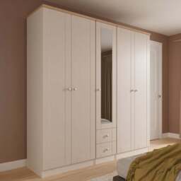 Crowndale Sussex 5 Door 2 Drawer Kashmir Ash and Bardolino Oak Tall Mirror Wardrobe Ready Assembled - Kashmir Ash & Bardolino Oak - Wilko - thumbnail 1