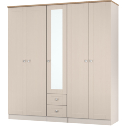 Crowndale Sussex 5 Door 2 Drawer Kashmir Ash and Bardolino Oak Tall Mirror Wardrobe Ready Assembled - Kashmir Ash & Bardolino Oak - Wilko - thumbnail 4