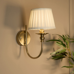 Lighting Collection Pleated Fabric Shade Gold Rechargeable LED Wall Lamp - Size: 27 x 18 x 26cm - Antique Brass - Wilko - thumbnail 3