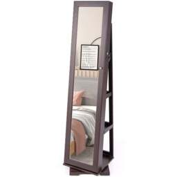 Costway Coffee Full Length Mirrored Jewellery Cabinet - Size: 39 x 39 x 161cm - Brown - Wilko