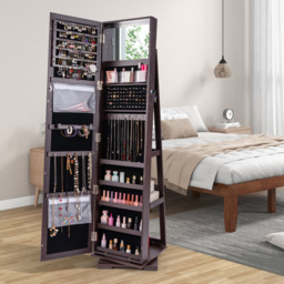 Costway Coffee Full Length Mirrored Jewellery Cabinet - Size: 39 x 39 x 161cm - Brown - Wilko - thumbnail 3