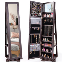 Costway Coffee Full Length Mirrored Jewellery Cabinet - Size: 39 x 39 x 161cm - Brown - Wilko - thumbnail 5