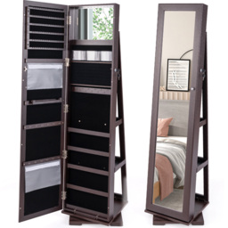 Costway Coffee Full Length Mirrored Jewellery Cabinet - Size: 39 x 39 x 161cm - Brown - Wilko - thumbnail 4