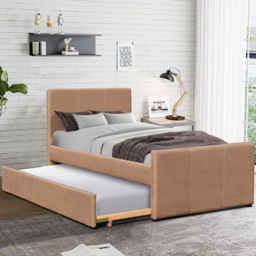 Brooklyn Single Brown Fabric Bed Frame With Trundle - Wilko - thumbnail 1