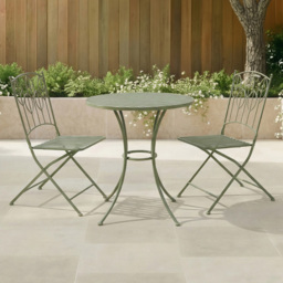 Charles Bentley 2 Seater Sage Green Rustic Metal Leaf Pattern Foldable Garden Bistro Set - Wilko