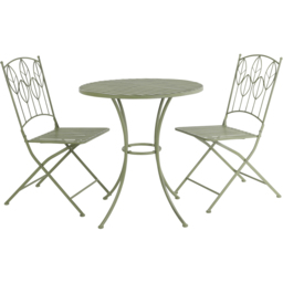 Charles Bentley 2 Seater Sage Green Rustic Metal Leaf Pattern Foldable Garden Bistro Set - Wilko - thumbnail 3