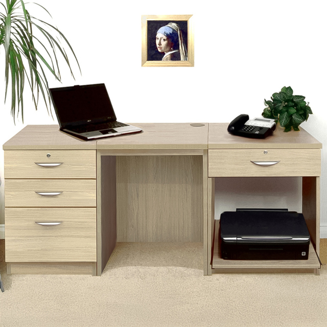 R White Cabinets 4 Drawer Brown Set-08 Desk with Printer Shelf - Size: 72.8 x 167.9 x 54cm - Wilko - image 1