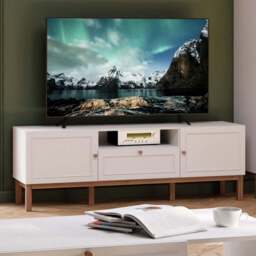 Florence Wensley 2 Door Single Drawer Single Shelf Light Grey and Oak TV Unit with LED Lighting - Size: 53.4 x 159.6 x 41.7cm - Multi - Furniture To G