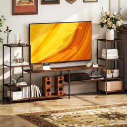 HOMCOM 8 Shelf Brown Industrial TV Unit - Size: 93 x 33 x 212cm - Wilko - thumbnail 1
