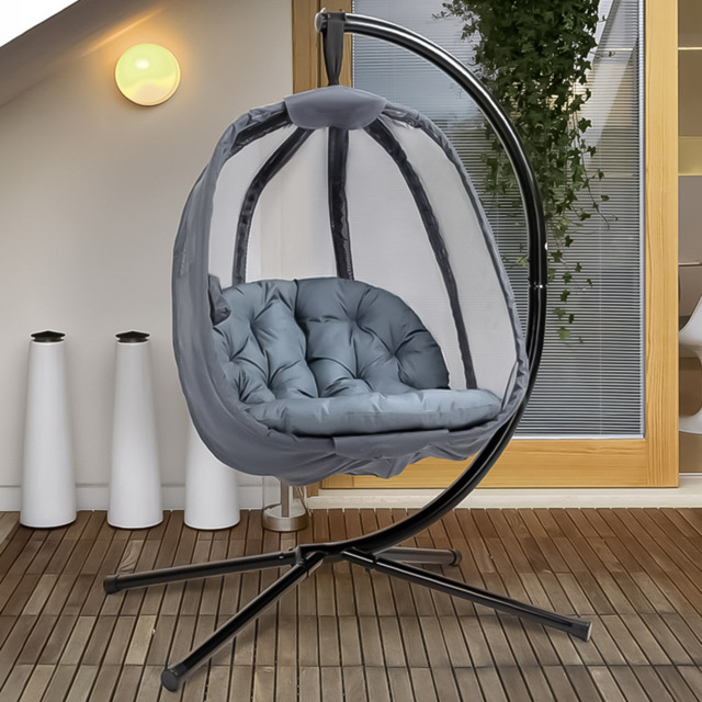Outsunny Grey Hanging Egg Chair with Cushions - Size: 1 Seater - Wilko - image 1
