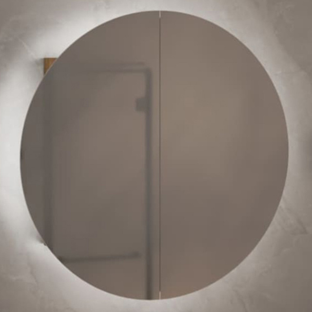 vidaXL 2 Door LED Round Mirror Oak Bathroom Cabinet - Size: 47 x 47 x 17.5cm - Brown - Wilko - image 1