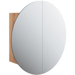 vidaXL 2 Door LED Round Mirror Oak Bathroom Cabinet - Size: 47 x 47 x 17.5cm - Brown - Wilko - thumbnail 3