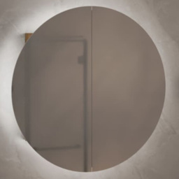 vidaXL 2 Door LED Round Mirror Oak Bathroom Cabinet - Size: 47 x 47 x 17.5cm - Brown - Wilko