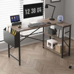 Lotus 2 Adjustable Shelve L Shaped Corner Computer Desk Distressed Grey - Size: 74 x 100 x 75cm - MCC - Wilko