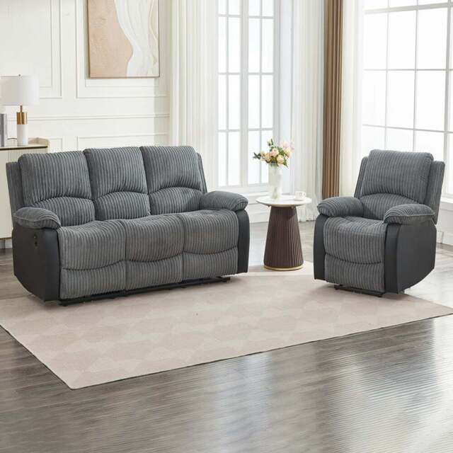Furniture One 4 Seater Grey Sectional Corduroy Electric Recliner Sofa Chair Set - Wilko - image 1