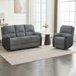Furniture One 4 Seater Grey Sectional Corduroy Electric Recliner Sofa Chair Set - Wilko - thumbnail 1