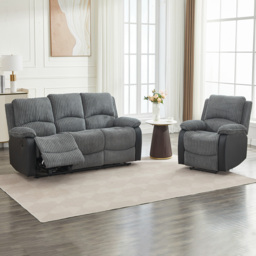 Furniture One 4 Seater Grey Sectional Corduroy Electric Recliner Sofa Chair Set - Wilko - thumbnail 4