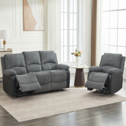 Furniture One 4 Seater Grey Sectional Corduroy Electric Recliner Sofa Chair Set - Wilko - thumbnail 5