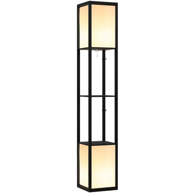 Portland 2 Shelf Black Floor Lamp with Dual Ambient Light - Size: 26 x 26 x 156cm - Wilko - image 1