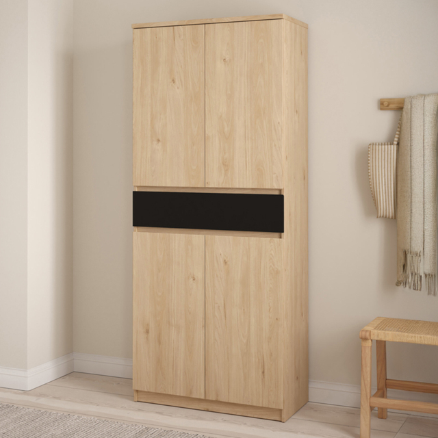 Florence 4 Door Single Drawer Jackson Hickory Oak and Black Shoe Cabinet - Size: 40 x 80.4 x 191.7cm - Furniture to Go - Wilko - image 1