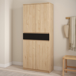 Florence 4 Door Single Drawer Jackson Hickory Oak and Black Shoe Cabinet - Size: 40 x 80.4 x 191.7cm - Furniture to Go - Wilko